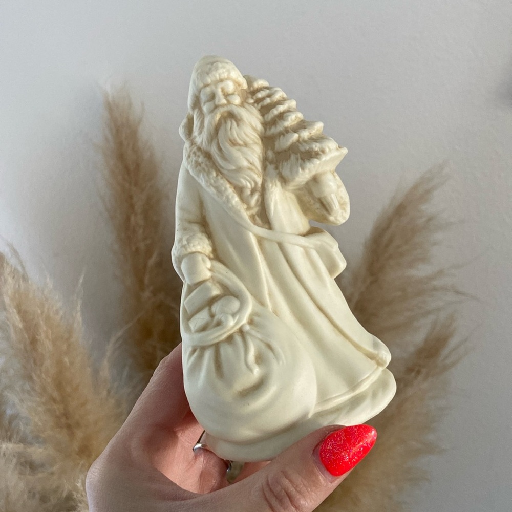 Vintage Santa ceramic figurine Christmas cream holiday decor simple minimalist